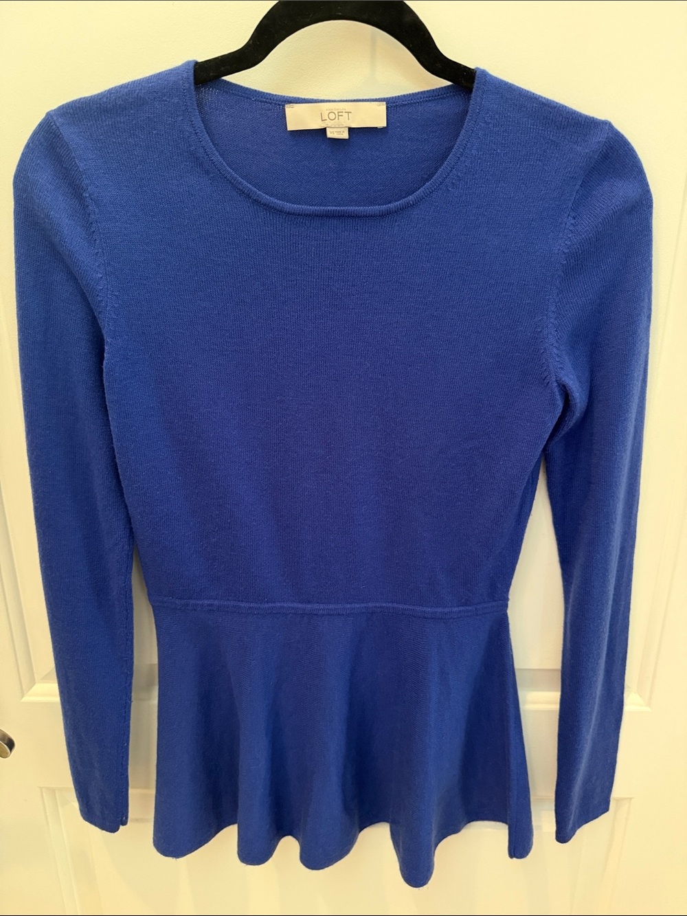 LOFT Cobalt Blue Long Sleeve Peplum Sweater